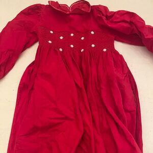 VTG Friedknit Creations smocked red corduroy dress embroidered 3T